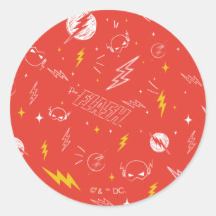Sticker Rond Icône de la foudre Flash et motif de gribouillis