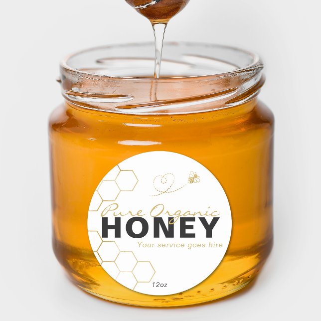 Sticker Rond Icône de miel moderne Honey Gold Bees (Modern Honey Gold Bees Honeycomb Classic Round Sticker)