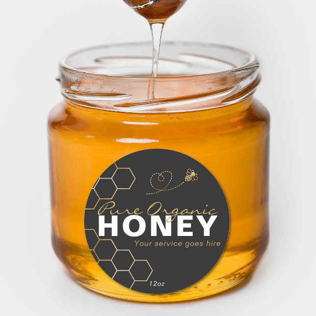 Sticker Rond Icône de miel moderne Honey Gold Bees Noir (Modern Honey Gold Bees Honeycomb Black Classic Round Sticker)