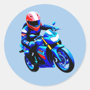 Sticker Rond Icône de motard à ligne propre et vitesse minimale