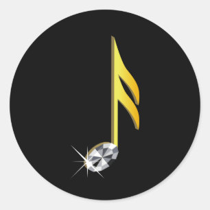 Sticker Rond Icône or d'une note musicale 1/16