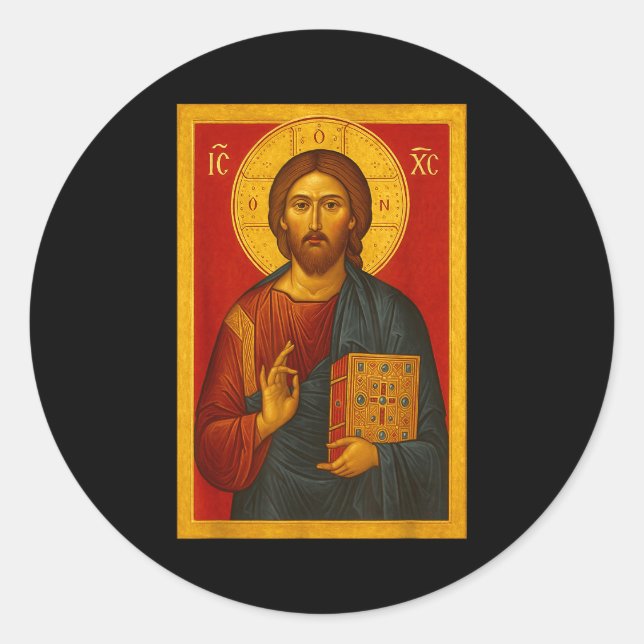 Sticker Rond Icône orthodoxe de Jésus-Christ Pantocrator  (Devant)