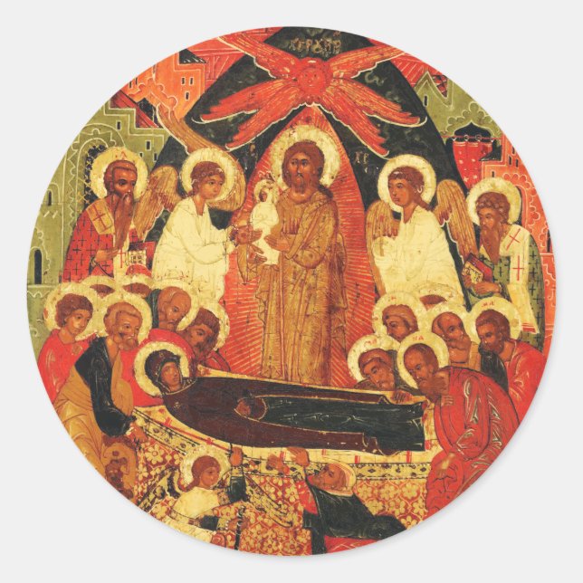Sticker Rond Icône orthodoxe de la Dormition de la Mère de Dieu (Devant)