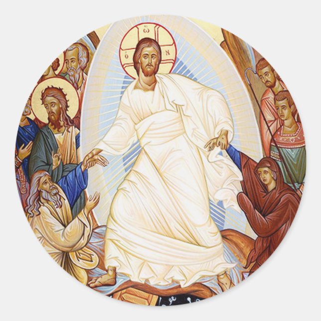Sticker Rond Icône orthodoxe de l'Anastasis Résurrection (Devant)
