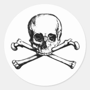 Sticker Rond Icône pirate du crâne et des os croisés