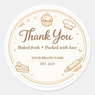 Sticker Rond Icônes de boulangerie vintage crémeuse Merci Boula