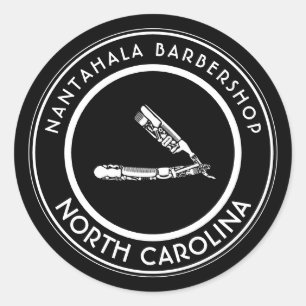 Sticker Rond icônes de rasoir barbershop personnalisables