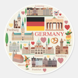 Sticker Rond Icônes de voyage Allemagne