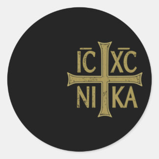 Sticker Rond Icxc Nika Christogram Cross Christian Dis