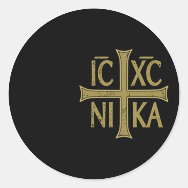 Sticker Rond Icxc Nika Christogram Cross Christian Dis (Devant)