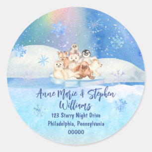 Sticker Rond Icy Winter Holiday Arctic Animaux Return Adresse