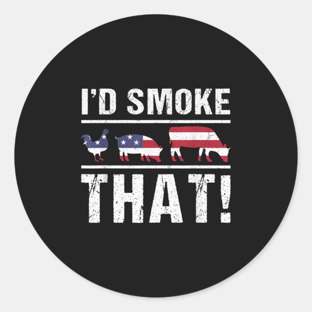 Sticker Rond Id Fumée Que Bbq American Flag - Drill Funny (Devant)