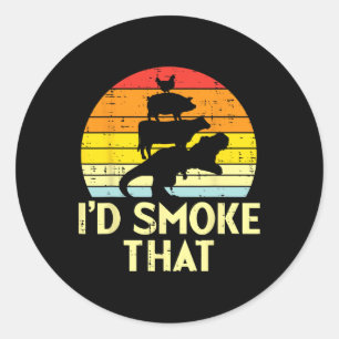 Sticker Rond Id Fumée Qui Poulet Porc Boeuf Trex Retro Dinosau