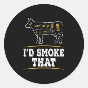Sticker Rond Id Fumer Cette Vache - Drôle cadeau Bbq Lover