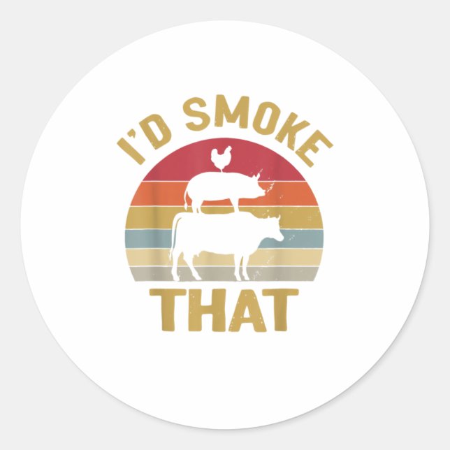 Sticker Rond Id Fumer Que Chemise Griller Viande BBQ S (Devant)