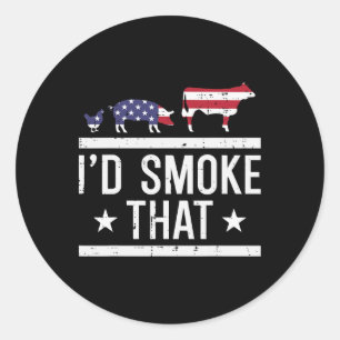 Sticker Rond Id Grill That Chicken Pig Cow Us Drapeau Bbq Barbe