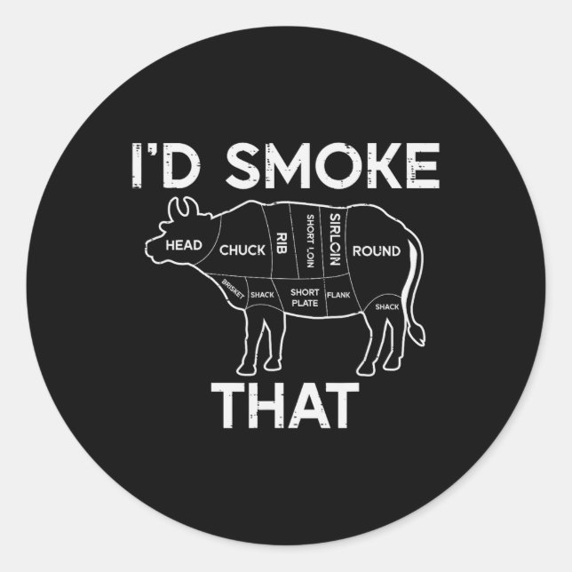 Sticker Rond Id Grill That Cow Beef Meat Chart Barbecue Gri (Devant)