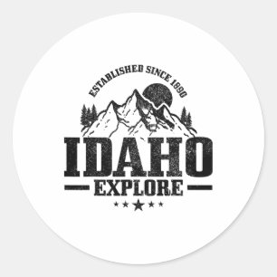 Sticker Rond Idaho Env. 1890 Montagnes Vintage Extérieur Usa So