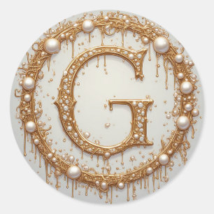 Sticker Rond Idée cadeau élégante lettre G en or avec accent de