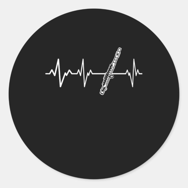 Sticker Rond Idée cadeau Flûte Heartbeat classique Flutist (Devant)