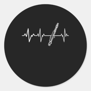 Sticker Rond Idée cadeau Flûte Heartbeat classique Flutist