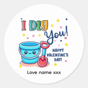 Sticker Rond Idée cadeau seau et pelle “Je t'adore” pour la Sai