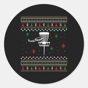 Sticker Rond Idée de cadeau de Noël moche de Disc Golf pour hom