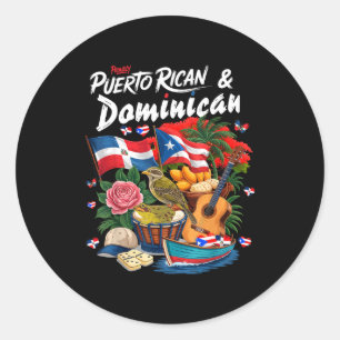 Sticker Rond Idée de tenue avec drapeau dominicain et portorica