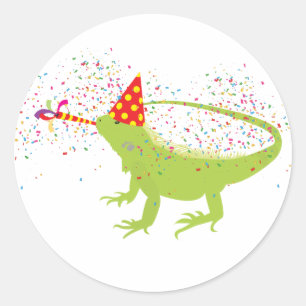 Sticker Rond Iguana Lizard Fête Animaux ayant une fête