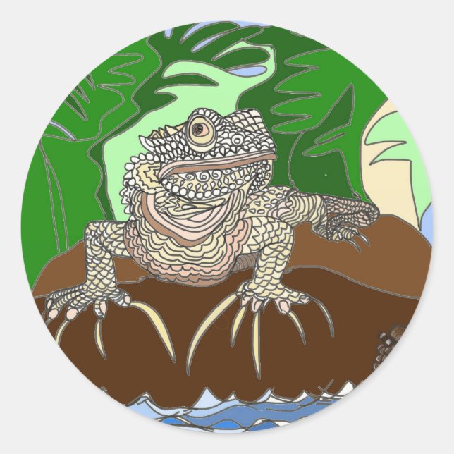 Sticker Rond Iguana sur un rocher (Devant)
