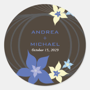 Sticker Rond Ikebana Frangipani Mariage de fleurs tropicales bl