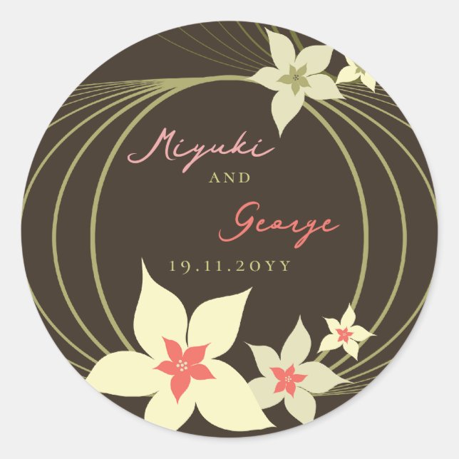 Sticker Rond Ikebana Frangipani Mariage de fleurs tropicales ro (Devant)