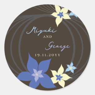 Sticker Rond Ikebana Frangipanier Fleur Tropicale Mariage Bleu