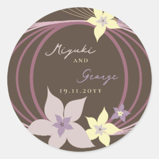 Sticker Rond Ikebana Frangipanier Fleurs Tropicales Violettes M