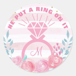 Sticker Rond Il A Mis Une Bague Sur Elle Monogramme Floral Fian