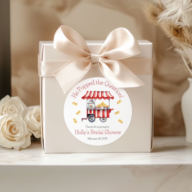 Sticker Rond Il a posé la question ! Baby Shower Popcorn (Créateur téléchargé)