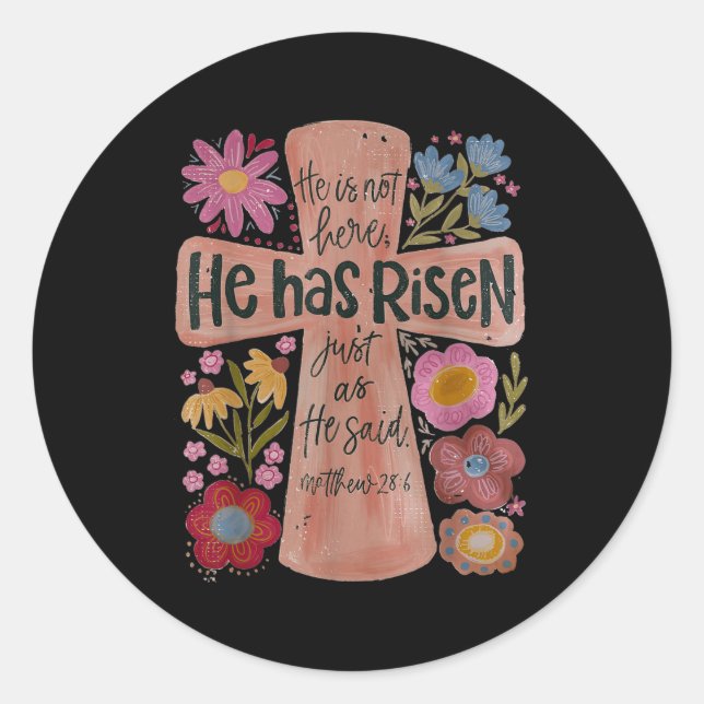 Sticker Rond Il Est Devenu Chrétien Pâques Boho Floral (Devant)