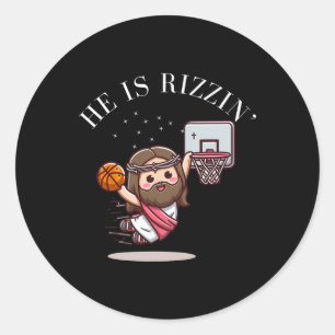 Sticker Rond Il est drôle de Rizzin Jésus jouant Sketll1