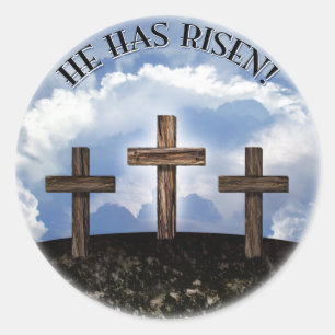 Sticker Rond Il Est Ressuscité 3 Croix Rudes