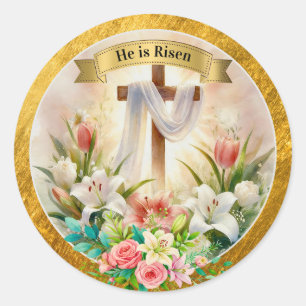 Sticker Rond Il est ressuscité chrétien - Pâques religieux