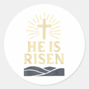 Sticker Rond Il Est Ressuscité Christian Pâques Hommes Jeune Ga