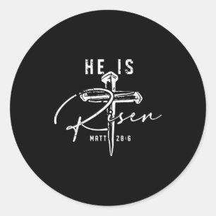 Sticker Rond Il Est Ressuscité Croix Chrétienne Jésus Verset Bi