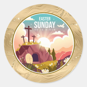 Sticker Rond Il est ressuscité et célébration du dimanche de la