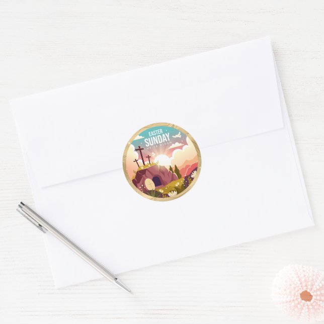 Sticker Rond Il est ressuscité et célébration du dimanche de la (Enveloppe)