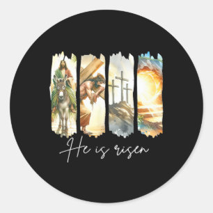 Sticker Rond Il Est Ressuscité Jésus Chrétien Joyuses Paques Fe