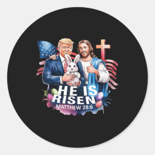Sticker Rond Il Est Ressuscité Jésus Drôle Trump Us Drapeau Heu