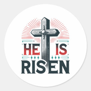 Sticker Rond Il Est Ressuscité Jésus Jour de Pâques Chrétien