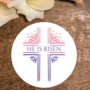 Sticker Rond Il Est Ressuscité Personnalisé Chrétien Pâques Cro