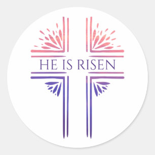 Sticker Rond Il Est Ressuscité Personnalisé Chrétien Pâques Cro