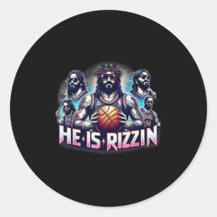 Sticker Rond Il est Rizzin Christian Jésus jouant au basket Ea